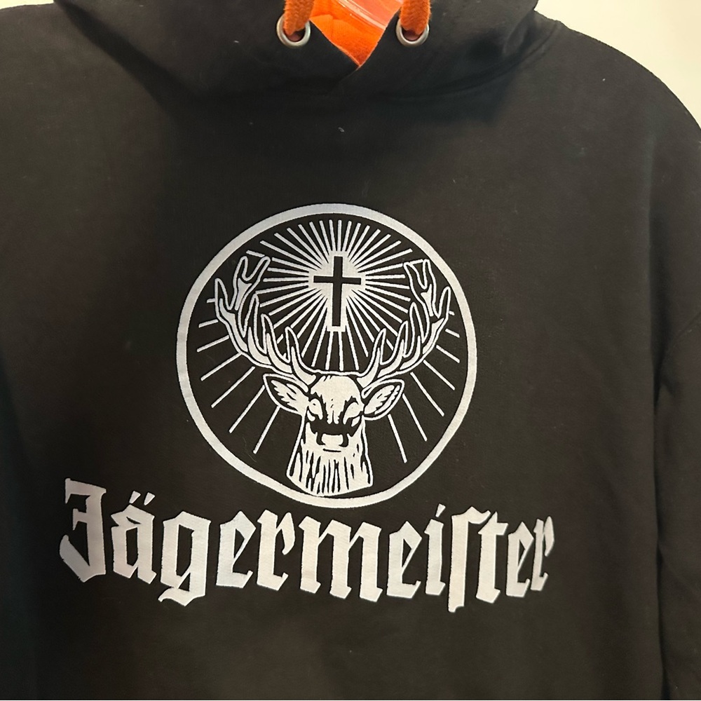 Woman’s S Jagermeister Black Pullover Hoodie with Orange Accents - Picture 3 of 8